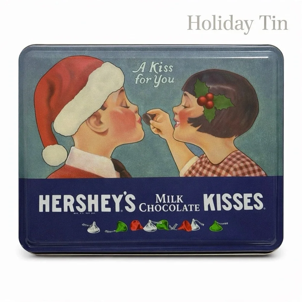 Vintage Hershey's Kisses Tin - A‎ Kiss for You- Holiday Candy Storage Metal Tin